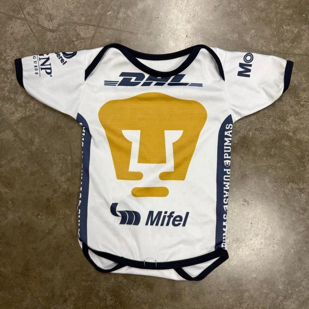Pumas UNAM Soccer Jersey Bodysuit Baby Infant White Gold Liga MX Y2K Style